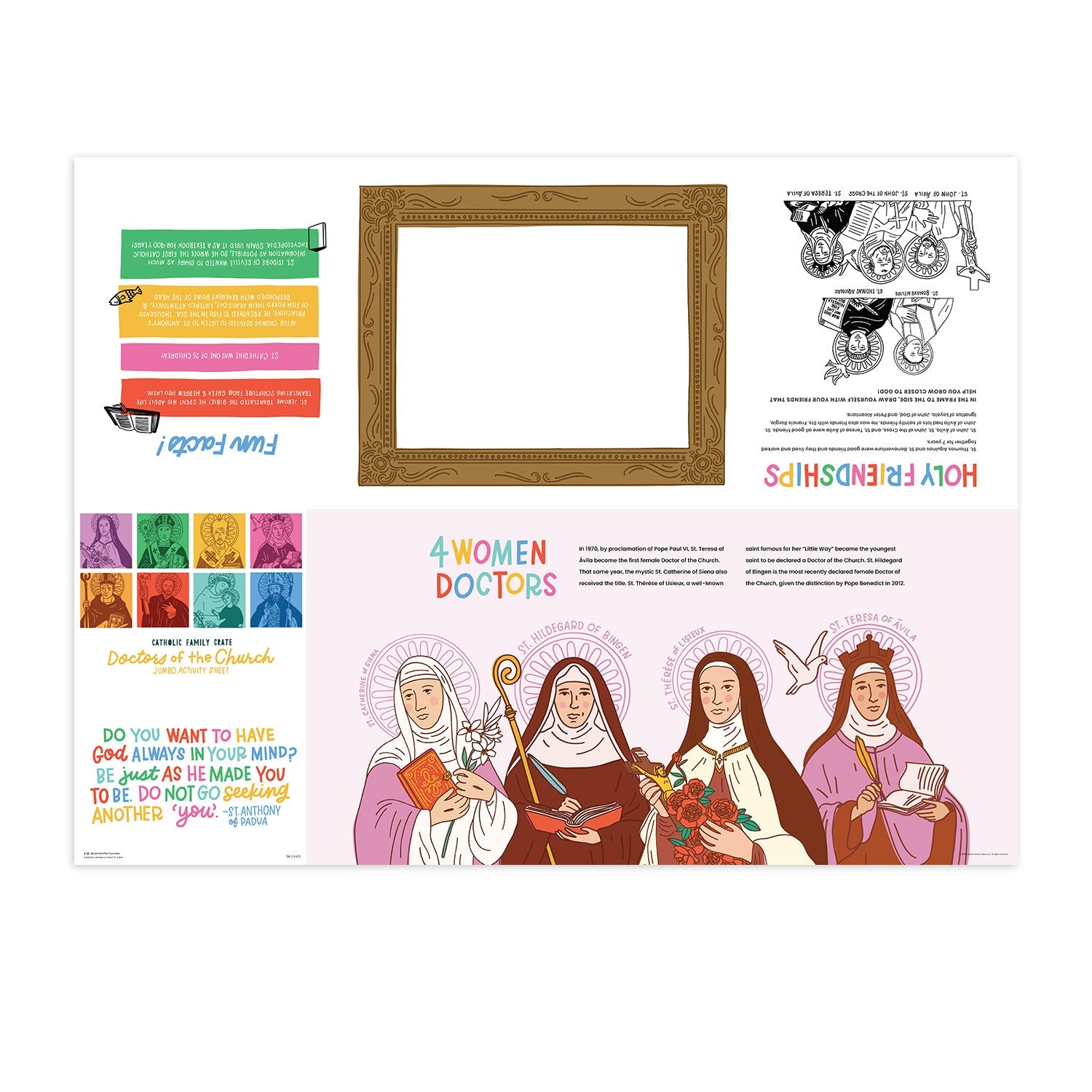 Back of the Doctors of the Church Jumbo Activity Sheet with activities and facts about the saints