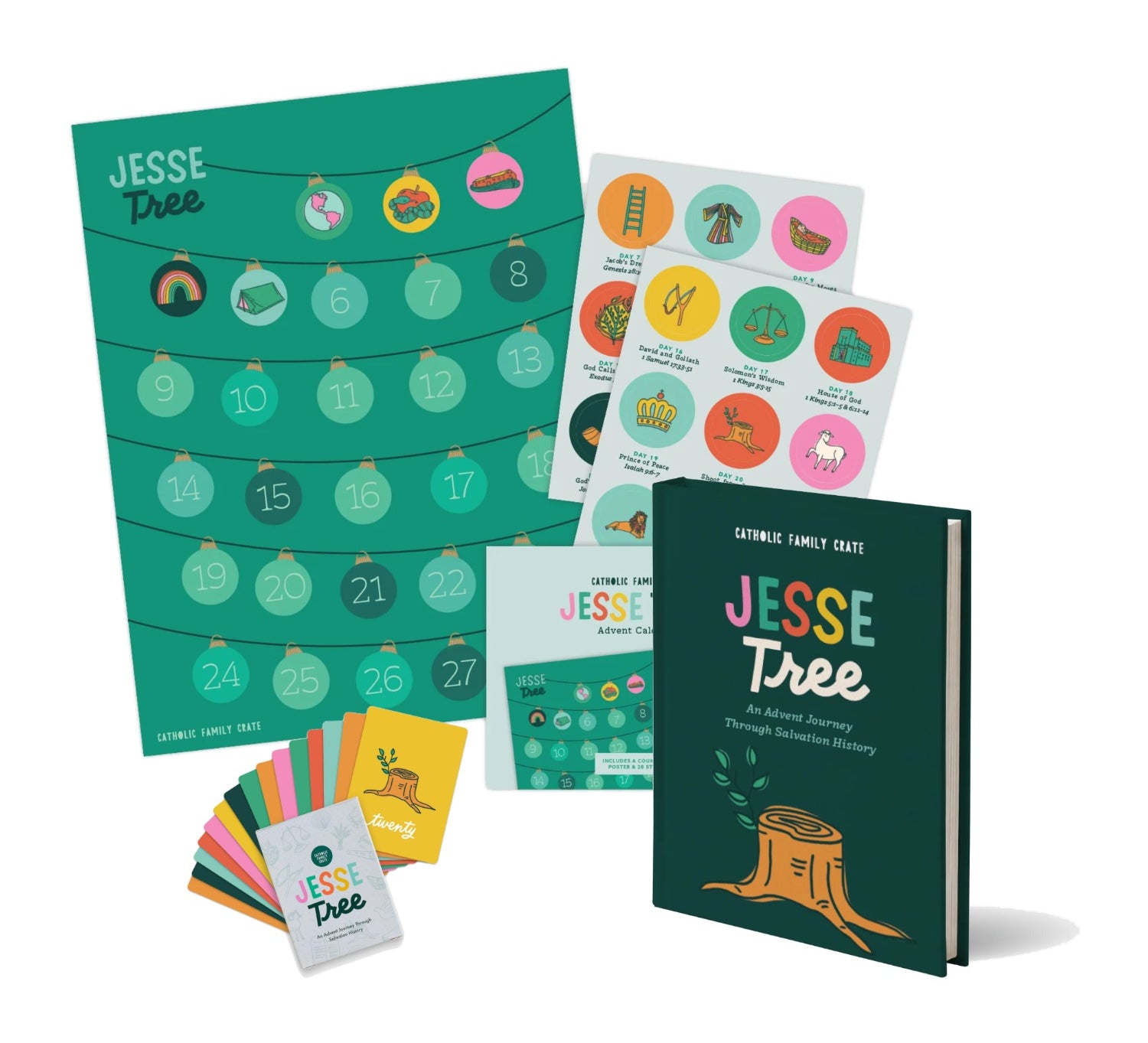 Jesse Tree Complete Bundle: Jesse Tree Book, Jesse Tree Cards and Advent Sticker Calendar