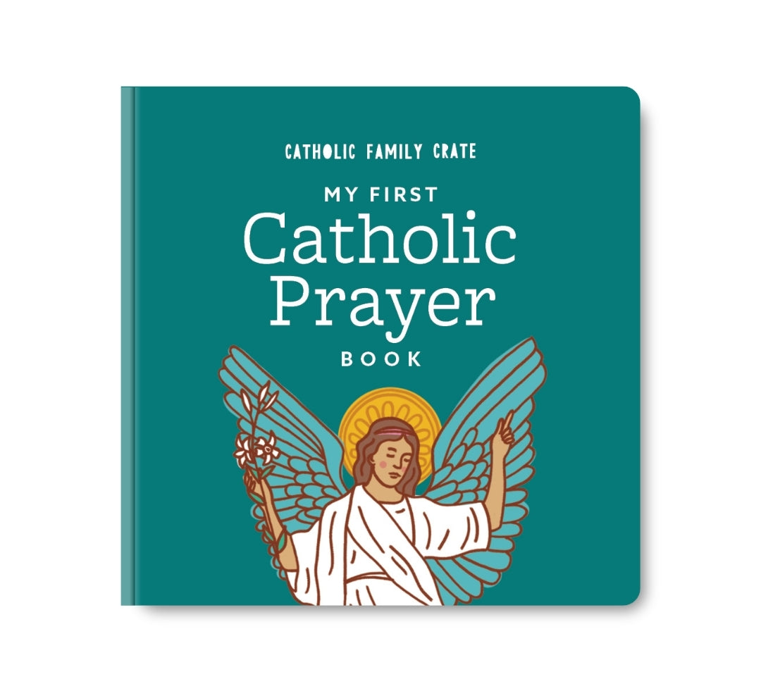 Front cover of My First Catholic Prayer Board Book with a guardian angel illustration