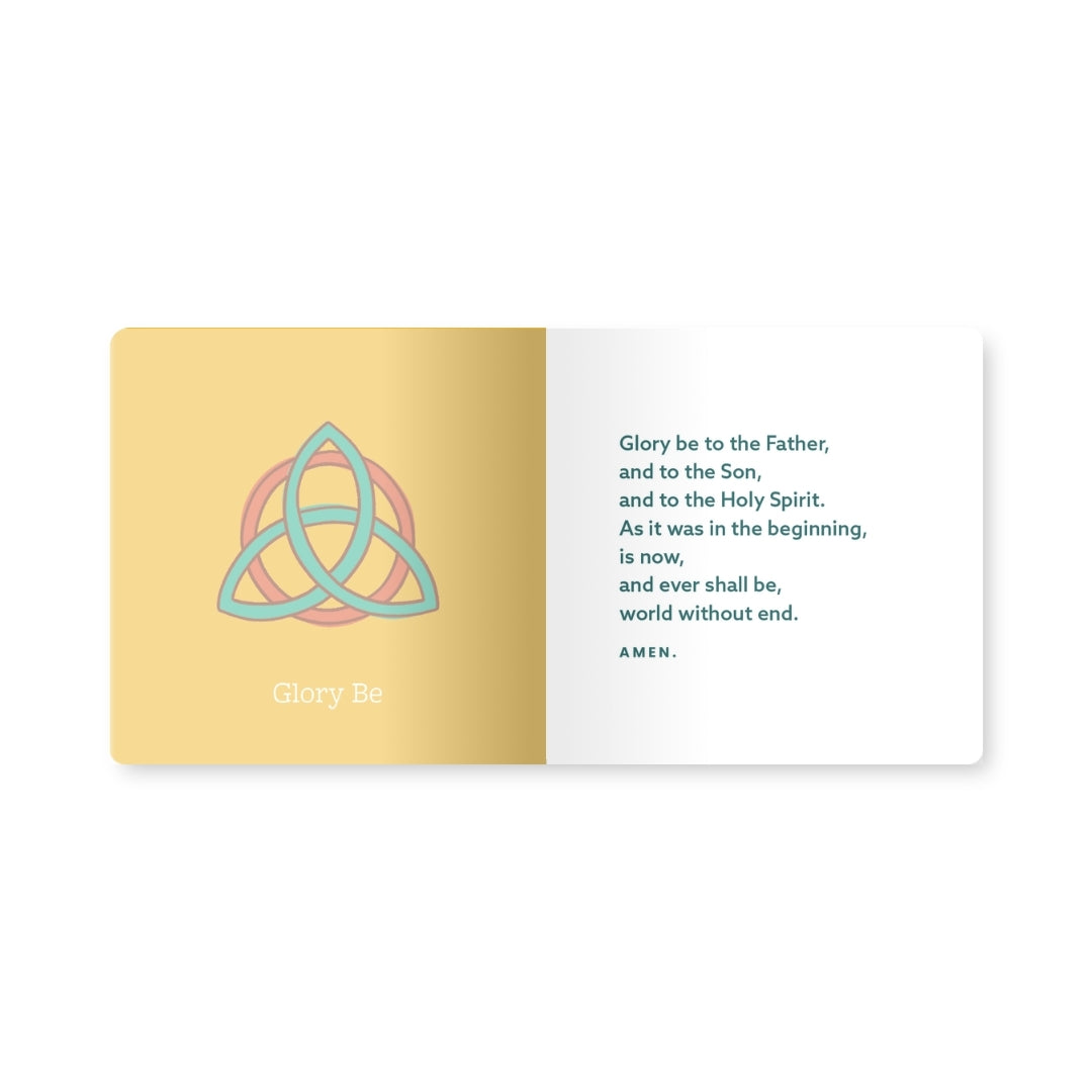 Glory Be prayer page with a gold Trinity knot illustration