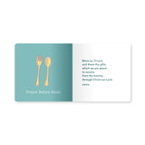 Prayer Before Meals page with a gold fork and spoon illustration