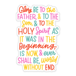 Glory Be Window Cling with the full Glory Be prayer in colorful hand lettering
