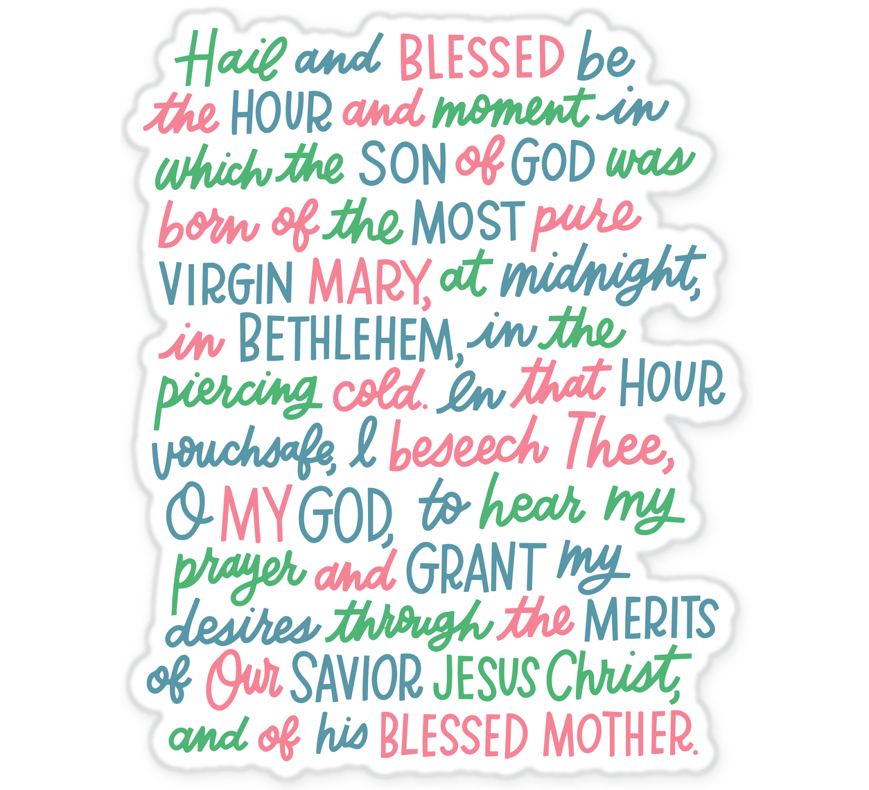 St. Andrew Christmas Novena Window Cling with the novena prayer in festive hand lettering