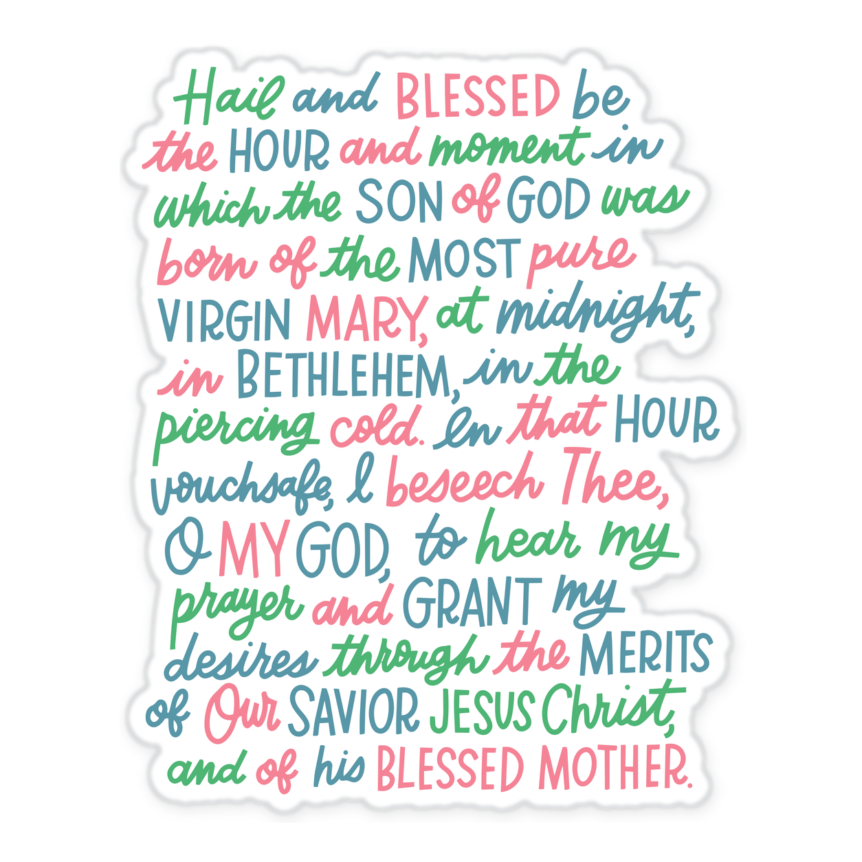St. Andrew Christmas Novena Window Cling with the novena prayer in festive hand lettering