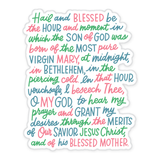 St. Andrew Christmas Novena Window Cling with the novena prayer in festive hand lettering